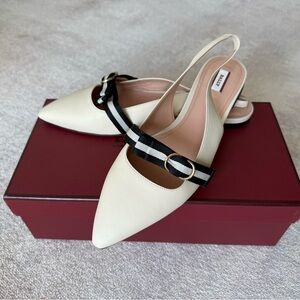 NWT Bally Alt Bone Leather Slingback Flats